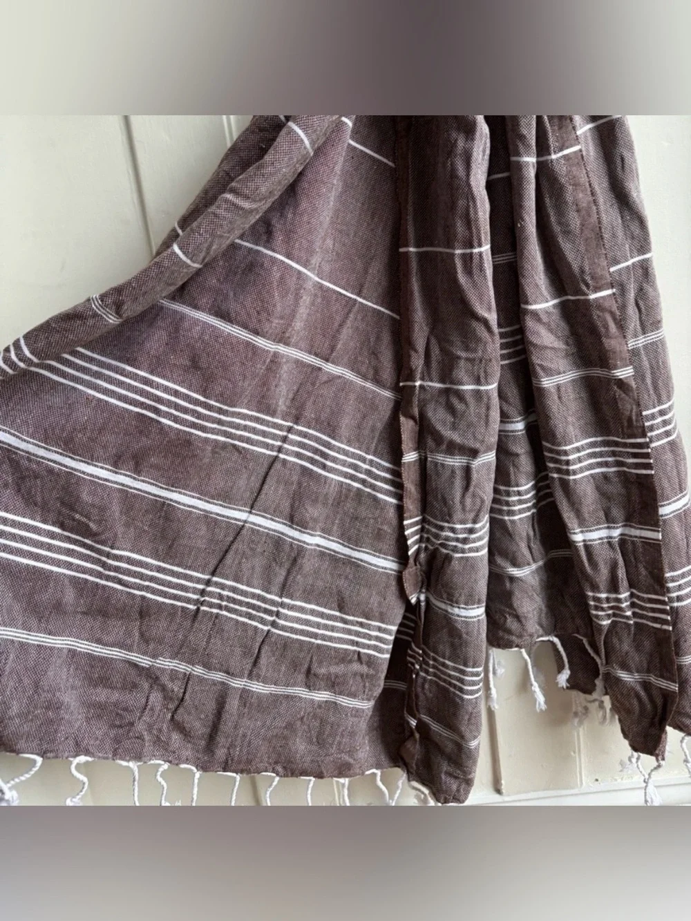 Amazon boho brown striped light weight beach towel with tassels